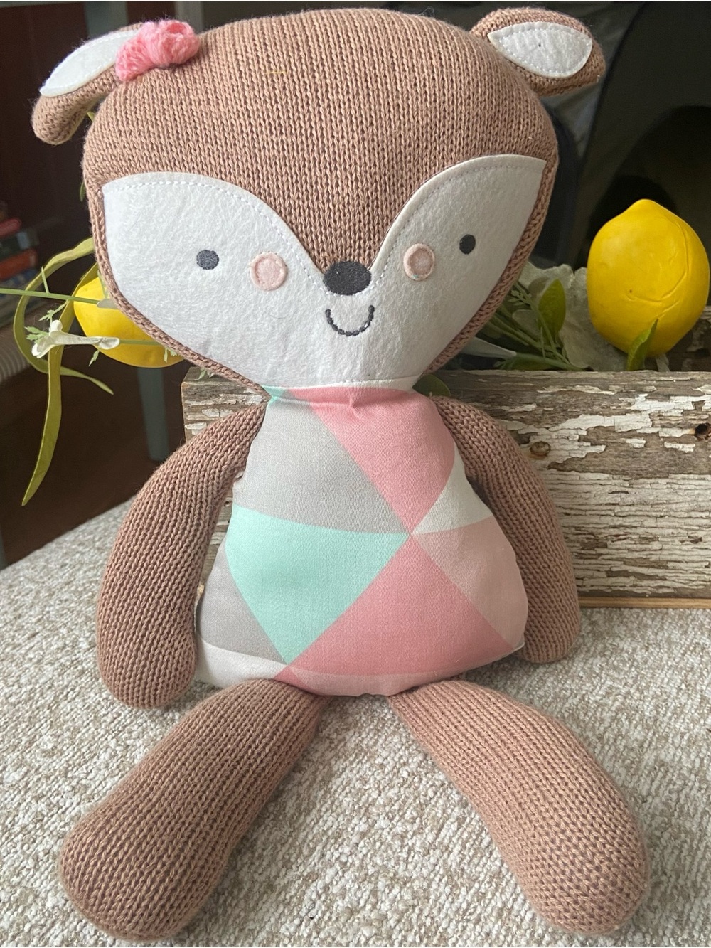Lolli Living Fiona Deer Rattle Plush Knit Softie Doll Toy 14"